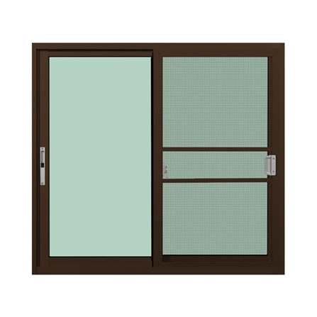 หน้าต่างบานเลื่อนอะลูมิเนียม พร้อมมุ้งลวดและเหล็กดัด S-S KPA ดอกไม้แดง 120x110 ซม. สีชา_1