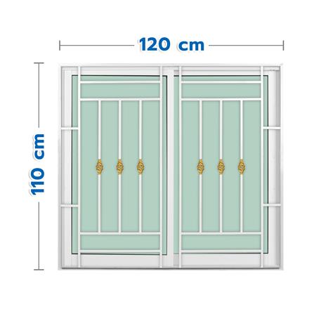 หน้าต่างบานเลื่อนอะลูมิเนียม พร้อมมุ้งลวดและเหล็กดัด S-S KPA โมเดิร์นหลุยส์ 120x110 ซม. สีขาว
