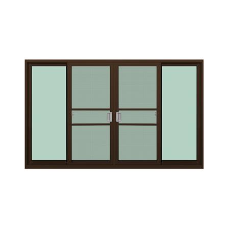 หน้าต่างบานเลื่อนอะลูมิเนียม พร้อมมุ้งลวดและเหล็กดัด F-S-S-F KPA ผีเสื้อ 180x110 ซม. สีชา_1