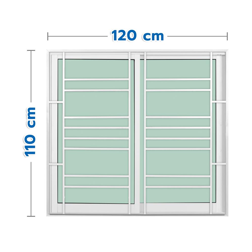 หน้าต่างบานเลื่อนอะลูมิเนียม พร้อมมุ้งลวดและเหล็กดัด S-S KPA โมเดิร์น 120x110 ซม. สีขาว
