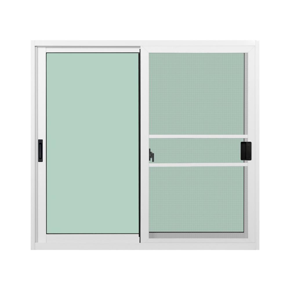 หน้าต่างบานเลื่อนอะลูมิเนียม พร้อมมุ้งลวดและเหล็กดัด S-S KPA โมเดิร์น 120x110 ซม. สีขาว