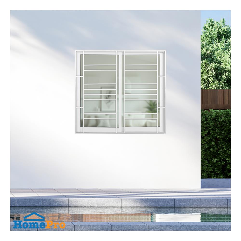 หน้าต่างบานเลื่อนอะลูมิเนียม พร้อมมุ้งลวดและเหล็กดัด S-S KPA โมเดิร์น 120x110 ซม. สีขาว