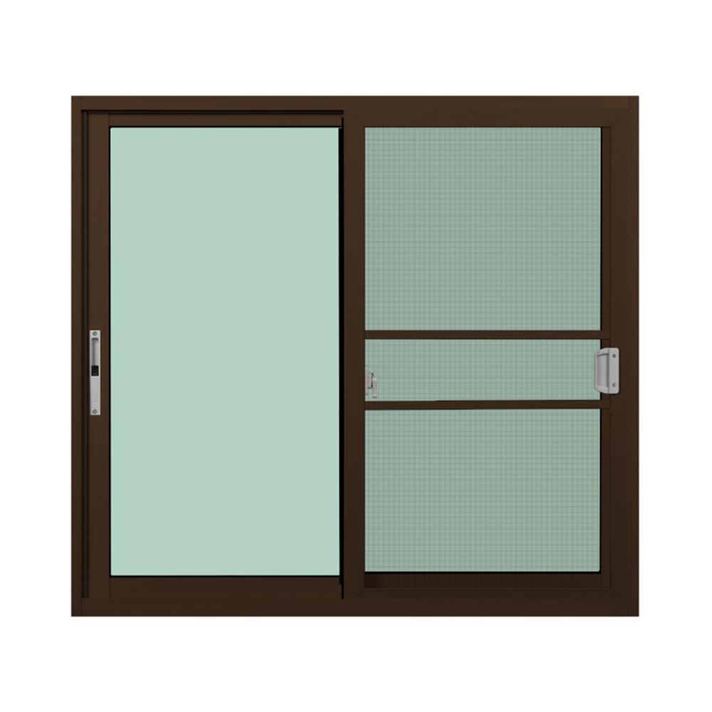 หน้าต่างบานเลื่อนอะลูมิเนียม พร้อมมุ้งลวดและเหล็กดัด S-S KPA ดอกไม้ทอง 120x110 ซม. สีชา