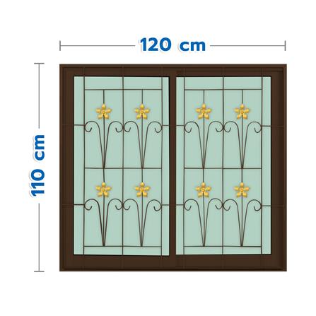 หน้าต่างบานเลื่อนอะลูมิเนียม พร้อมมุ้งลวดและเหล็กดัด S-S KPA ดอกไม้ทอง 120x110 ซม. สีชา