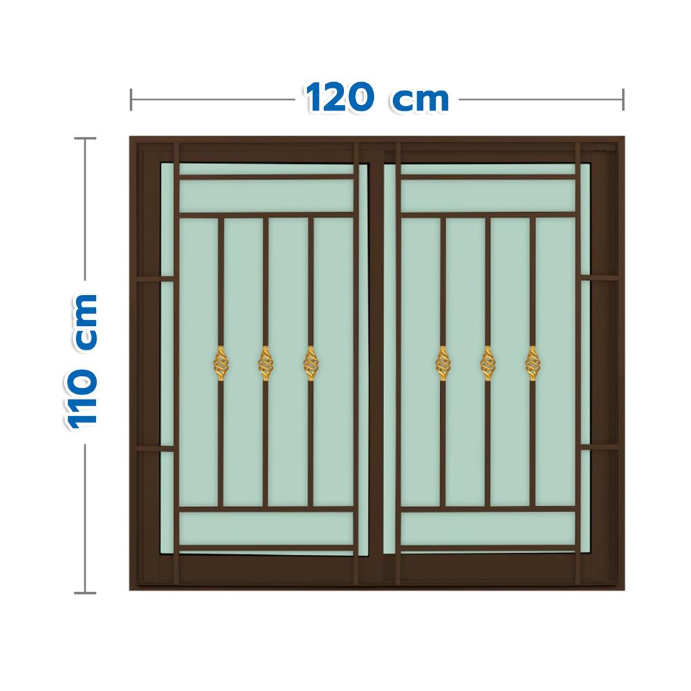 หน้าต่างบานเลื่อนอะลูมิเนียม พร้อมมุ้งลวดและเหล็กดัด S-S KPA โมเดิร์นหลุยส์ 120x110 ซม. สีชา