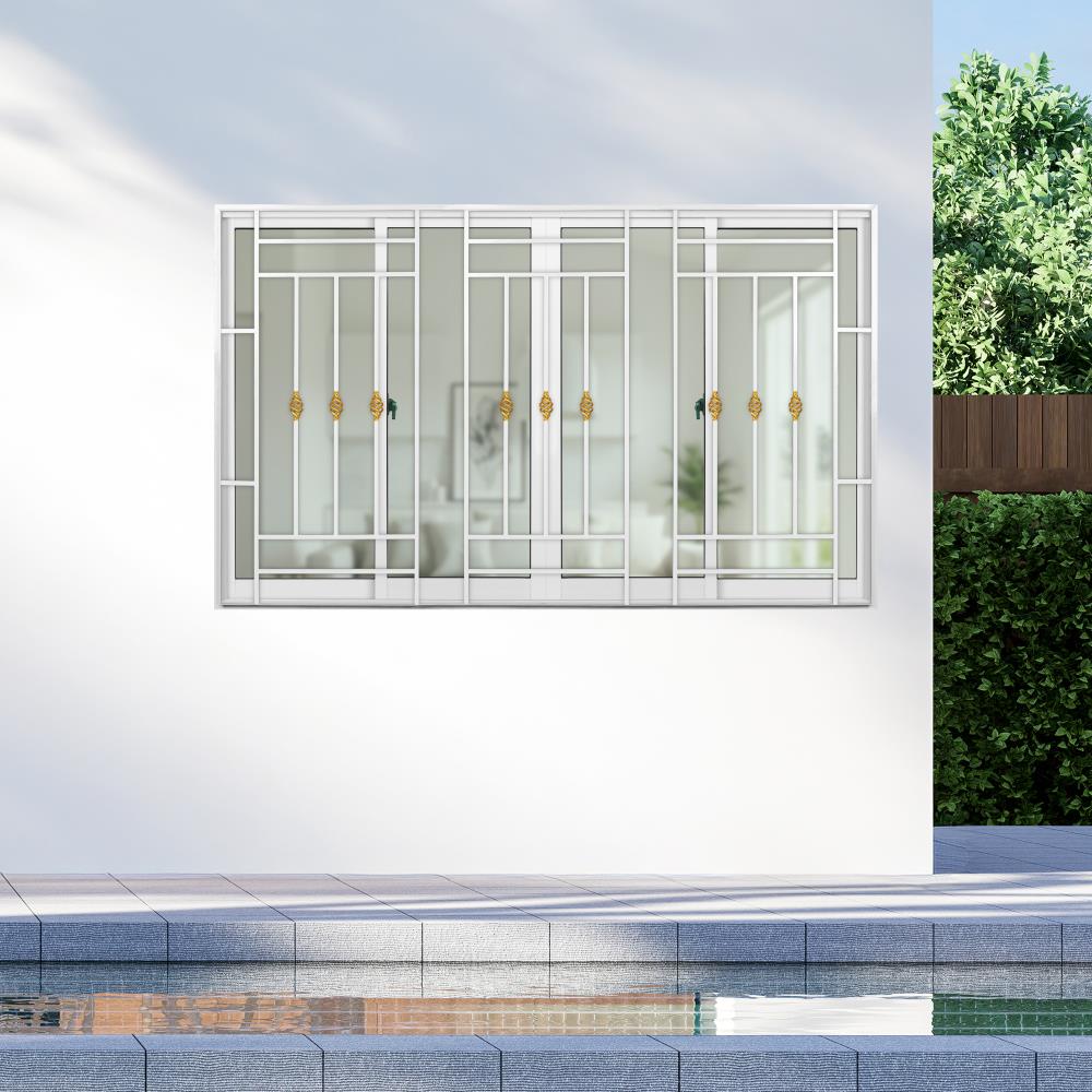 หน้าต่างบานเลื่อนอะลูมิเนียม พร้อมมุ้งลวดและเหล็กดัด F-S-S-F KPA โมเดิร์นหลุยส์ 180x110 ซม. สีขาว