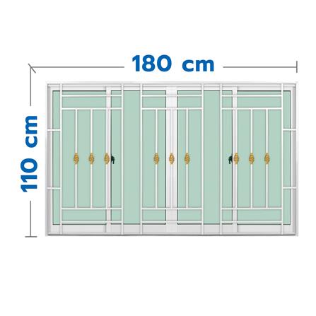 หน้าต่างบานเลื่อนอะลูมิเนียม พร้อมมุ้งลวดและเหล็กดัด F-S-S-F KPA โมเดิร์นหลุยส์ 180x110 ซม. สีขาว