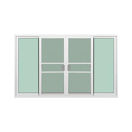 หน้าต่างบานเลื่อนอะลูมิเนียม พร้อมมุ้งลวดและเหล็กดัด F-S-S-F KPA โมเดิร์นหลุยส์ 180x110 ซม. สีขาว_1
