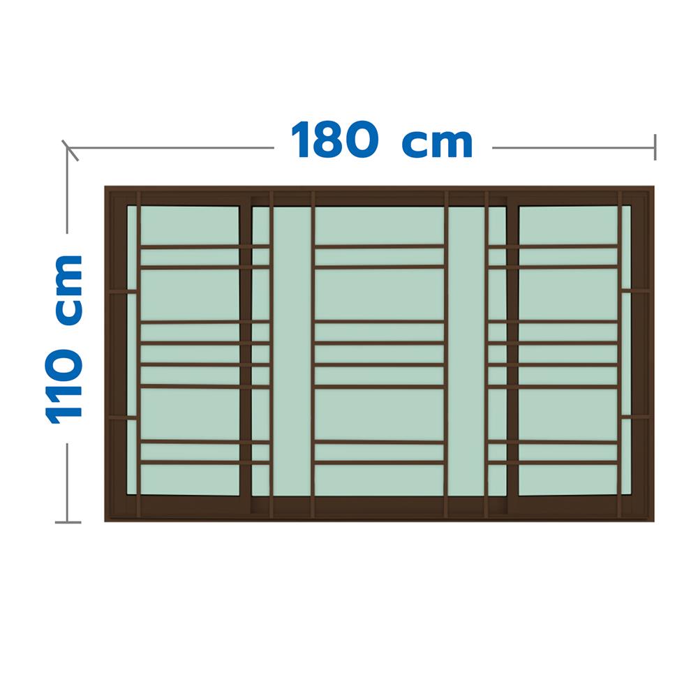 หน้าต่างบานเลื่อนอะลูมิเนียม พร้อมมุ้งลวดและเหล็กดัด S-F-S KPA โมเดิร์น 180x110 ซม. สีชา