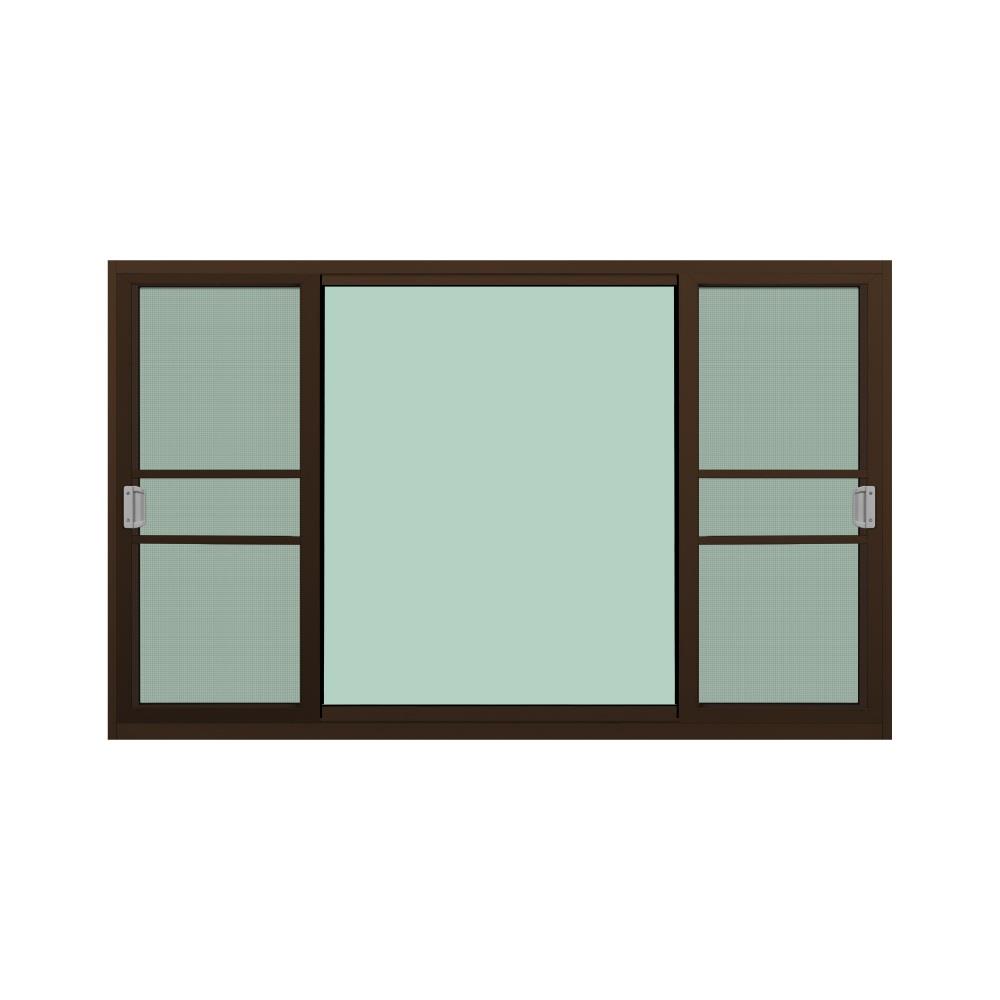 หน้าต่างบานเลื่อนอะลูมิเนียม พร้อมมุ้งลวดและเหล็กดัด S-F-S KPA โมเดิร์น 180x110 ซม. สีชา