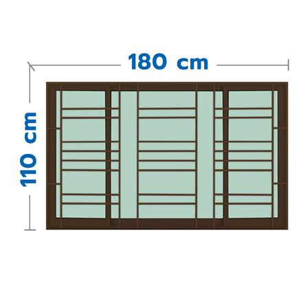 หน้าต่างบานเลื่อนอะลูมิเนียม พร้อมมุ้งลวดและเหล็กดัด S-F-S KPA โมเดิร์น 180x110 ซม. สีชา_0