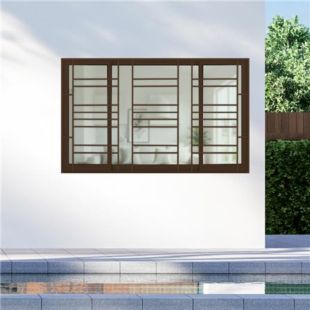 หน้าต่างบานเลื่อนอะลูมิเนียม พร้อมมุ้งลวดและเหล็กดัด S-F-S KPA โมเดิร์น 180x110 ซม. สีชา_2