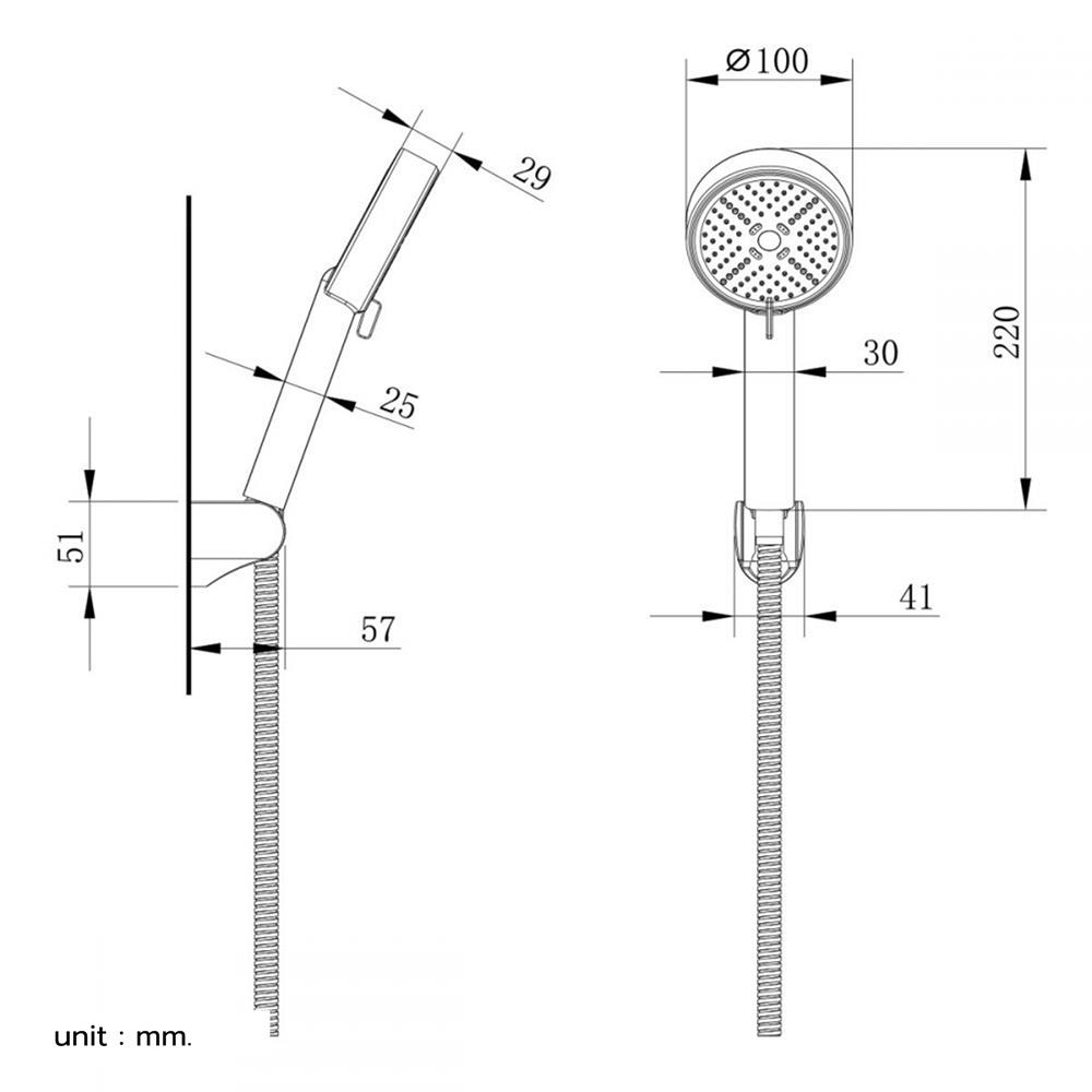 ชุดฝักบัวสายอ่อน 3 ระดับ RASLAND D413-D2255 สีโครม