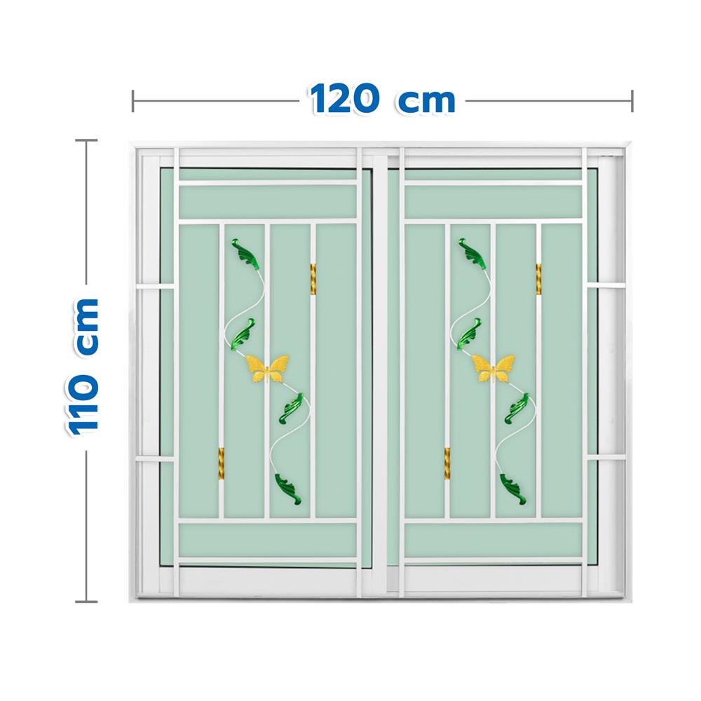 หน้าต่างบานเลื่อนอะลูมิเนียม พร้อมมุ้งลวดและเหล็กดัด S-S KPA ผีเสื้อ 120x110 ซม. สีขาว