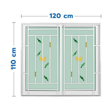 หน้าต่างบานเลื่อนอะลูมิเนียม พร้อมมุ้งลวดและเหล็กดัด S-S KPA ผีเสื้อ 120x110 ซม. สีขาว_0
