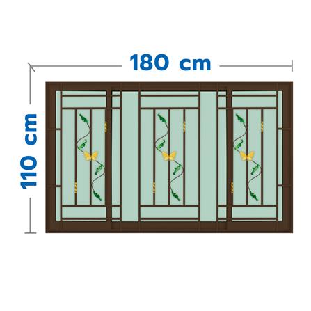 หน้าต่างบานเลื่อนอะลูมิเนียม พร้อมมุ้งลวดและเหล็กดัด S-F-S KPA ผีเสื้อ 180x110 ซม. สีชา_0