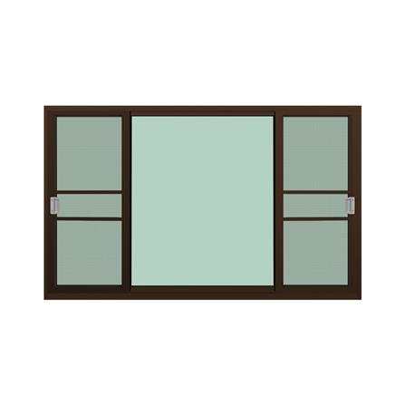 หน้าต่างบานเลื่อนอะลูมิเนียม พร้อมมุ้งลวดและเหล็กดัด S-F-S KPA ผีเสื้อ 180x110 ซม. สีชา_1