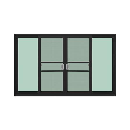 หน้าต่างบานเลื่อนอะลูมิเนียม พร้อมมุ้งลวดและเหล็กดัด F-S-S-F KPA โมเดิร์นหลุยส์ 180x110 ซม. สีดำ_1