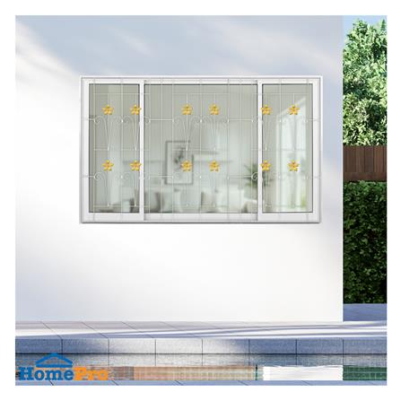 หน้าต่างบานเลื่อนอะลูมิเนียม พร้อมมุ้งลวดและเหล็กดัด S-F-S KPA ดอกไม้ทอง 180x110 ซม. สีขาว_2