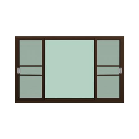 หน้าต่างบานเลื่อนอะลูมิเนียม พร้อมมุ้งลวดและเหล็กดัด S-F-S KPA ดอกไม้ทอง 180x110 ซม. สีชา_1