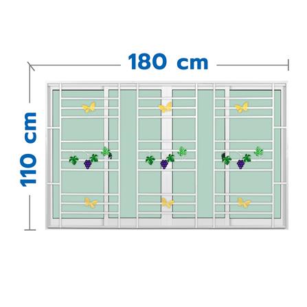 หน้าต่างบานเลื่อนอะลูมิเนียม พร้อมมุ้งลวดและเหล็กดัด F-S-S-F KPA พวงองุ่น 180x110 ซม. สีขาว