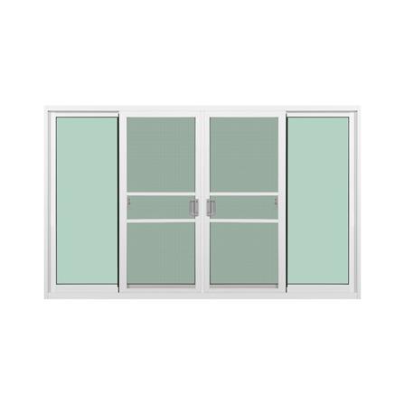 หน้าต่างบานเลื่อนอะลูมิเนียม พร้อมมุ้งลวดและเหล็กดัด F-S-S-F KPA ผีเสื้อ 180x110 ซม. สีขาว_1