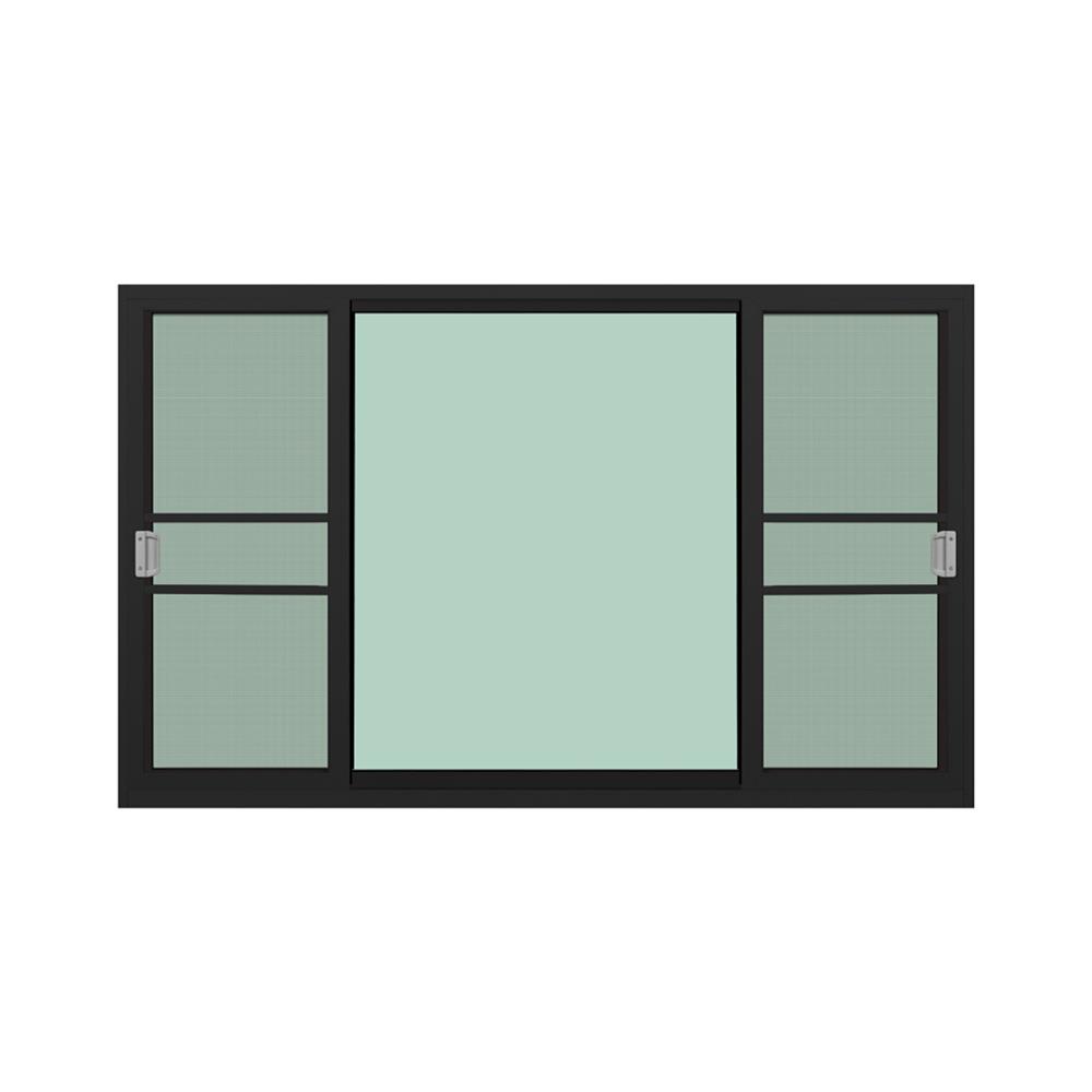 หน้าต่างบานเลื่อนอะลูมิเนียม พร้อมมุ้งลวดและเหล็กดัด S-F-S KPA โมเดิร์นหลุยส์ 180x110 ซม. สีดำ