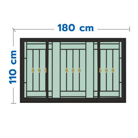 หน้าต่างบานเลื่อนอะลูมิเนียม พร้อมมุ้งลวดและเหล็กดัด S-F-S KPA โมเดิร์นหลุยส์ 180x110 ซม. สีดำ_0