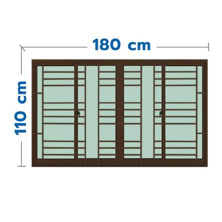 หน้าต่างบานเลื่อนอะลูมิเนียม พร้อมมุ้งลวดและเหล็กดัด F-S-S-F KPA โมเดิร์น 180x110 ซม. สีชา_0
