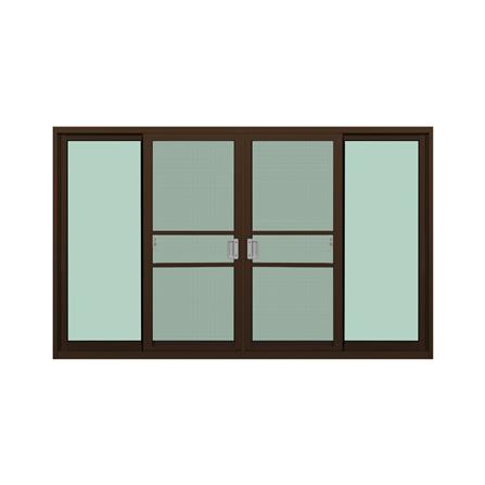 หน้าต่างบานเลื่อนอะลูมิเนียม พร้อมมุ้งลวดและเหล็กดัด F-S-S-F KPA โมเดิร์น 180x110 ซม. สีชา_1