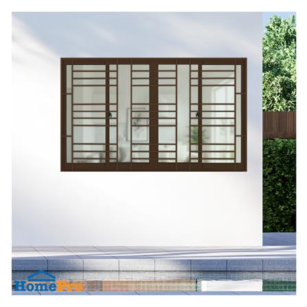 หน้าต่างบานเลื่อนอะลูมิเนียม พร้อมมุ้งลวดและเหล็กดัด F-S-S-F KPA โมเดิร์น 180x110 ซม. สีชา_2