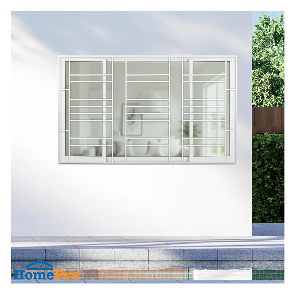 หน้าต่างบานเลื่อนอะลูมิเนียม พร้อมมุ้งลวดและเหล็กดัด S-F-S KPA โมเดิร์น 180x110 ซม. สีขาว