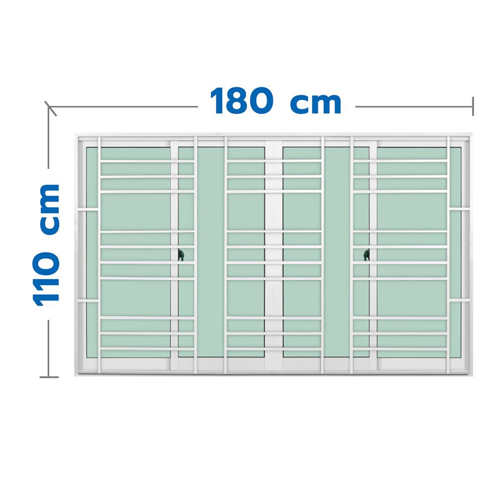 หน้าต่างบานเลื่อนอะลูมิเนียม พร้อมมุ้งลวดและเหล็กดัด F-S-S-F KPA โมเดิร์น 180x110 ซม. สีขาว