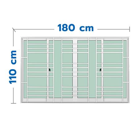 หน้าต่างบานเลื่อนอะลูมิเนียม พร้อมมุ้งลวดและเหล็กดัด F-S-S-F KPA โมเดิร์น 180x110 ซม. สีขาว_0