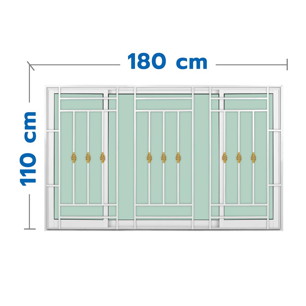 หน้าต่างบานเลื่อนอะลูมิเนียม พร้อมมุ้งลวดและเหล็กดัด S-F-S KPA โมเดิร์นหลุยส์ 180x110 ซม. สีขาว