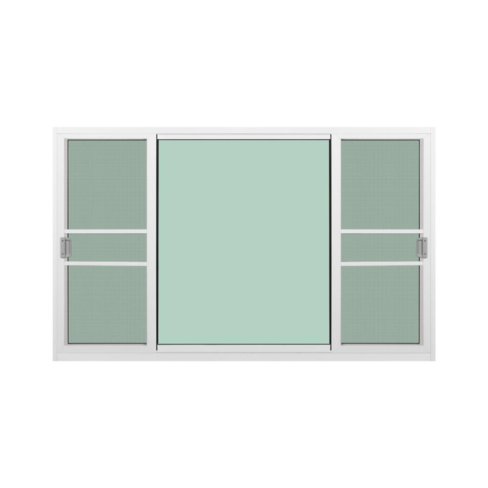 หน้าต่างบานเลื่อนอะลูมิเนียม พร้อมมุ้งลวดและเหล็กดัด S-F-S KPA โมเดิร์นหลุยส์ 180x110 ซม. สีขาว