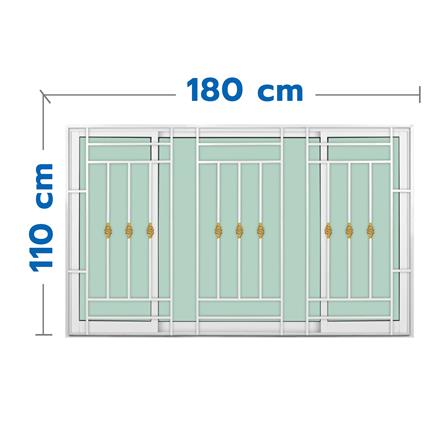 หน้าต่างบานเลื่อนอะลูมิเนียม พร้อมมุ้งลวดและเหล็กดัด S-F-S KPA โมเดิร์นหลุยส์ 180x110 ซม. สีขาว