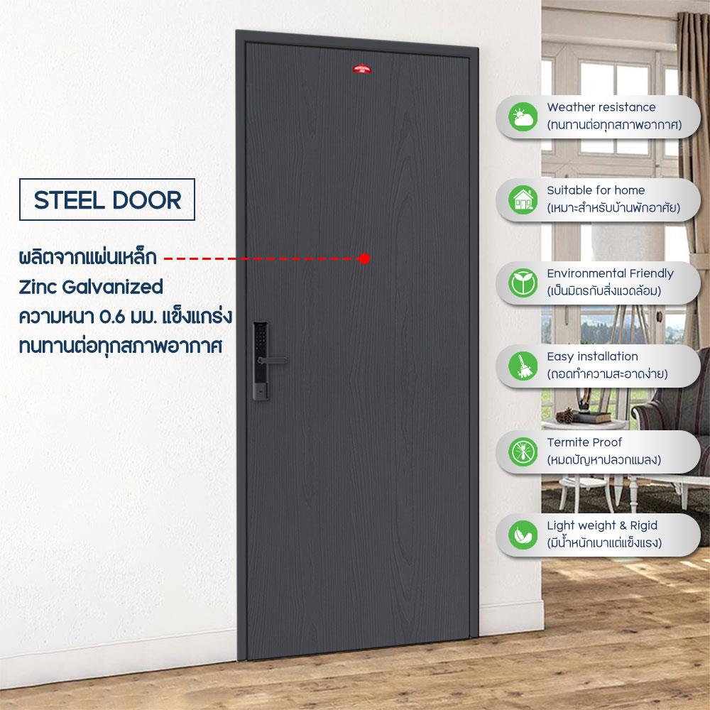 ชุดประตูเหล็ก เจาะลูกบิด PROFESSIONAL DOOR FR2LBK+WD2BK 96.4x203.5 ซม. สีเทาเม็ดทราย (เปิดด้านซ้าย ออกด้านนอก)