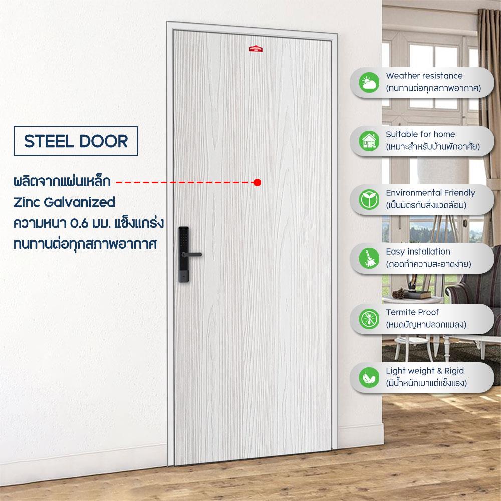 ชุดประตูเหล็ก เจาะลูกบิด PROFESSIONAL DOOR FR2LW+WD2W 96.4x203.5 ซม. สีขาวเม็ดทราย (เปิดด้านซ้าย ออกด้านนอก)