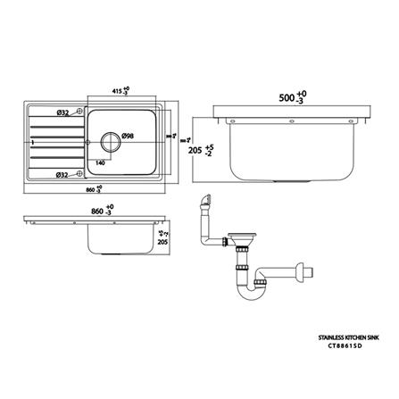 ซิงค์ฝัง 1 หลุม 1 ที่พัก COTTO CT8861SD สีเงิน_3