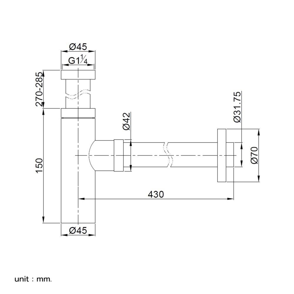 ท่อน้ำทิ้งอ่างล้างหน้ากระปุก PAINI COU55NCPE 40 ซม.