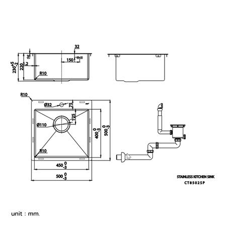 ซิงค์ฝัง 1 หลุม COTTO CT8502SP 50 ซม. สีเงิน_3