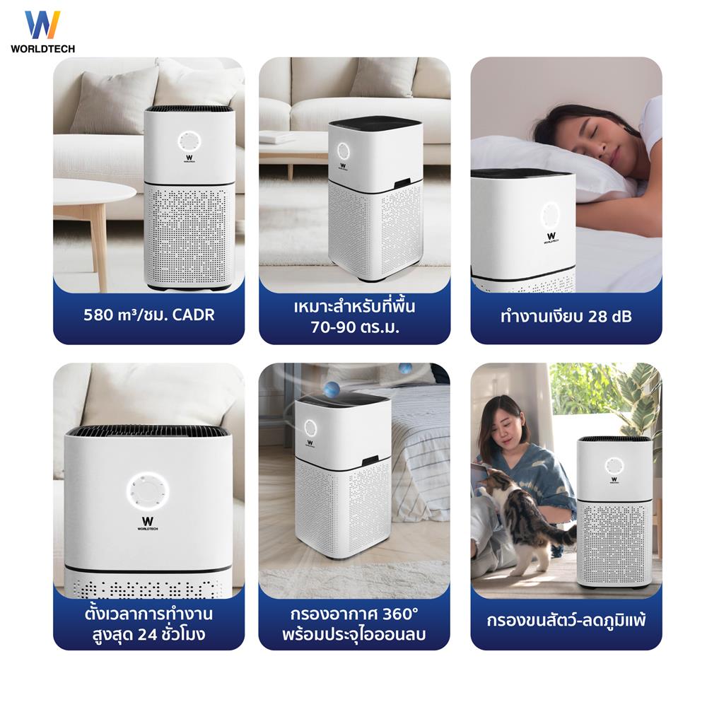เครื่องฟอกอากาศ WORLDTECH WT-AP5110 90 ตร.ม. สีขาว