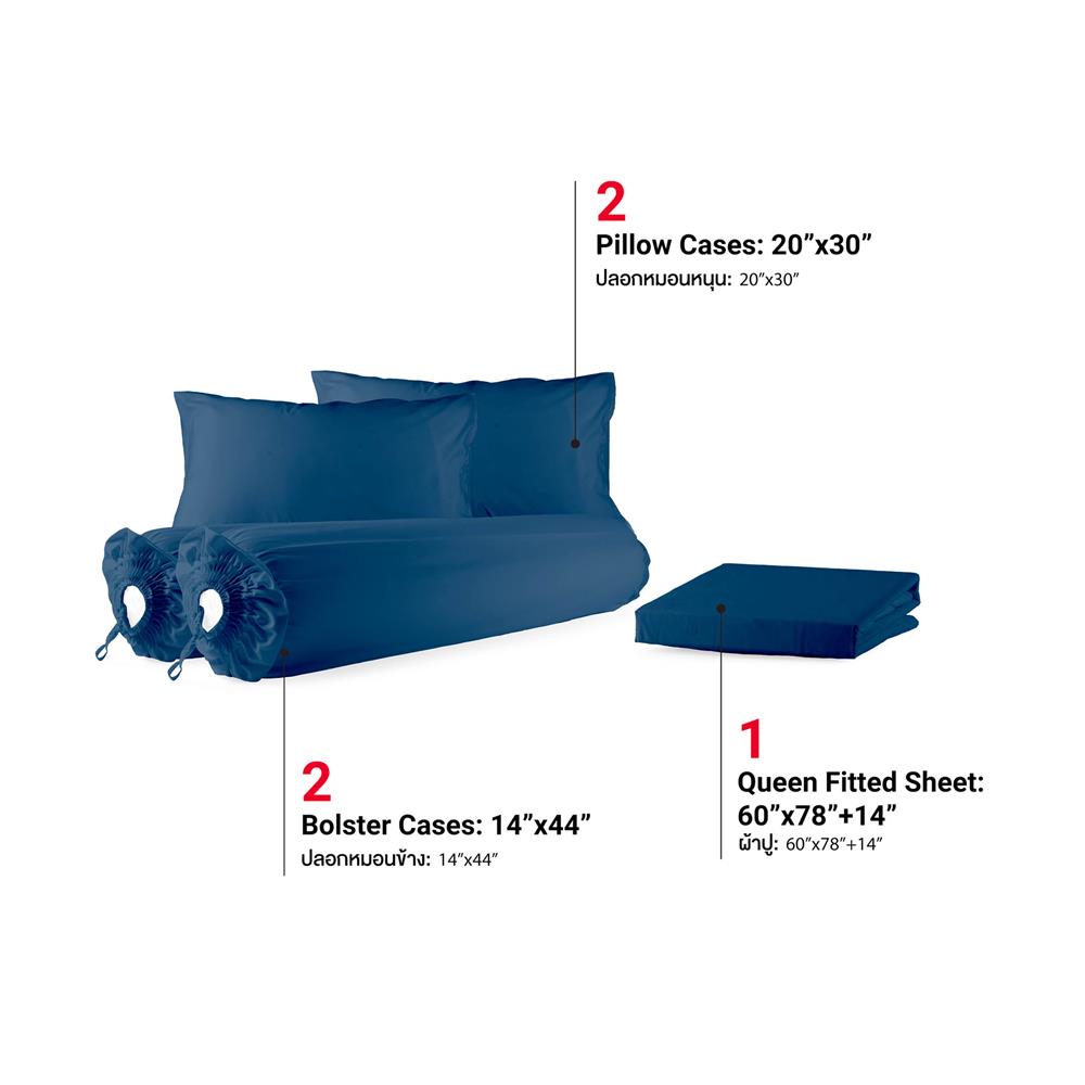 ชุดผ้าปูที่นอน 5 ฟุต (ชุด 5 ชิ้น) FROLINA MICROTEX MIDNIGHT NAVY SF039