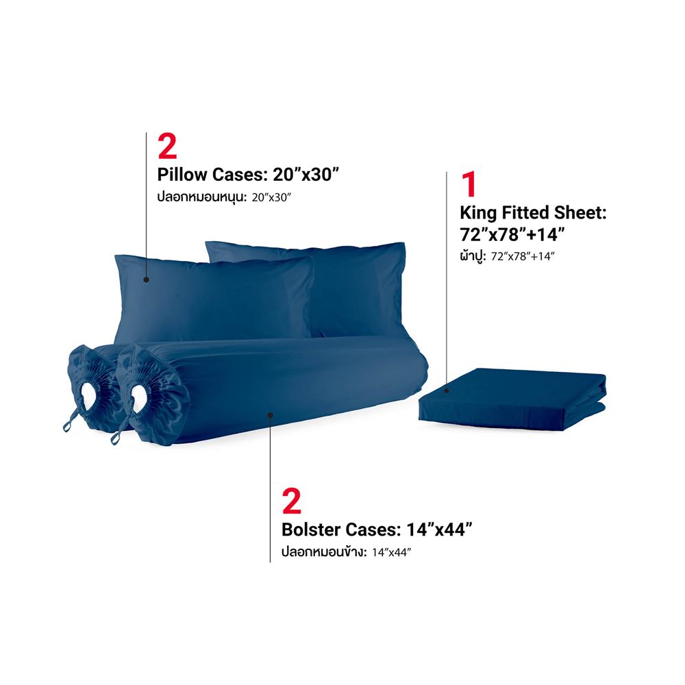 ชุดผ้าปูที่นอน 6 ฟุต (ชุด 5 ชิ้น) FROLINA MICROTEX MIDNIGHT NAVY SF039