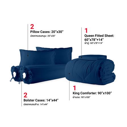 ชุดผ้าปูที่นอน 5 ฟุต (ชุด 6 ชิ้น) FROLINA MICROTEX MIDNIGHT NAVY SF039_2