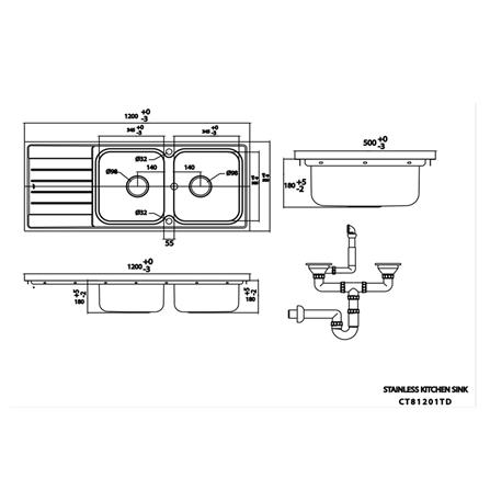 ซิงค์ฝัง 2 หลุม 1 ที่พัก COTTO CT81201TD 120 ซม. สีเงิน_3