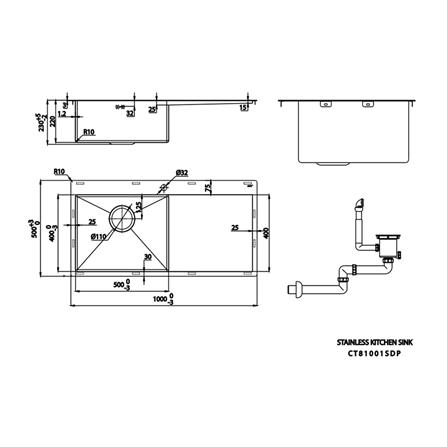 ซิงค์ฝัง 1 หลุม 1 ที่พัก COTTO CT81001SDP 100 ซม. สีเงิน_3
