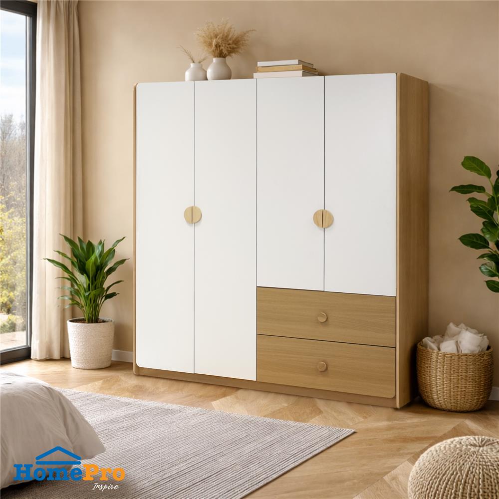 ตู้เสื้อผ้า 4 บานเปิด FURDINI MARU 160 ซม. สี NT OAK/ขาว