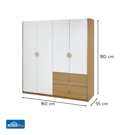 ตู้เสื้อผ้า 4 บานเปิด FURDINI MARU 160 ซม. สี NT OAK/ขาว_10